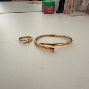 Elegant Gold Nail Design Bracelet and Ring Set